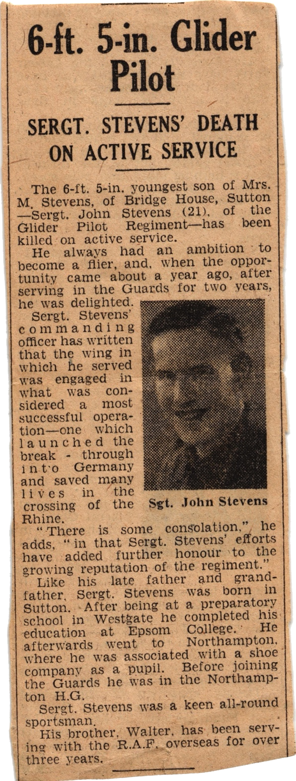 Contemporary newspaper obituary — 6ft 5in Glider Pilot