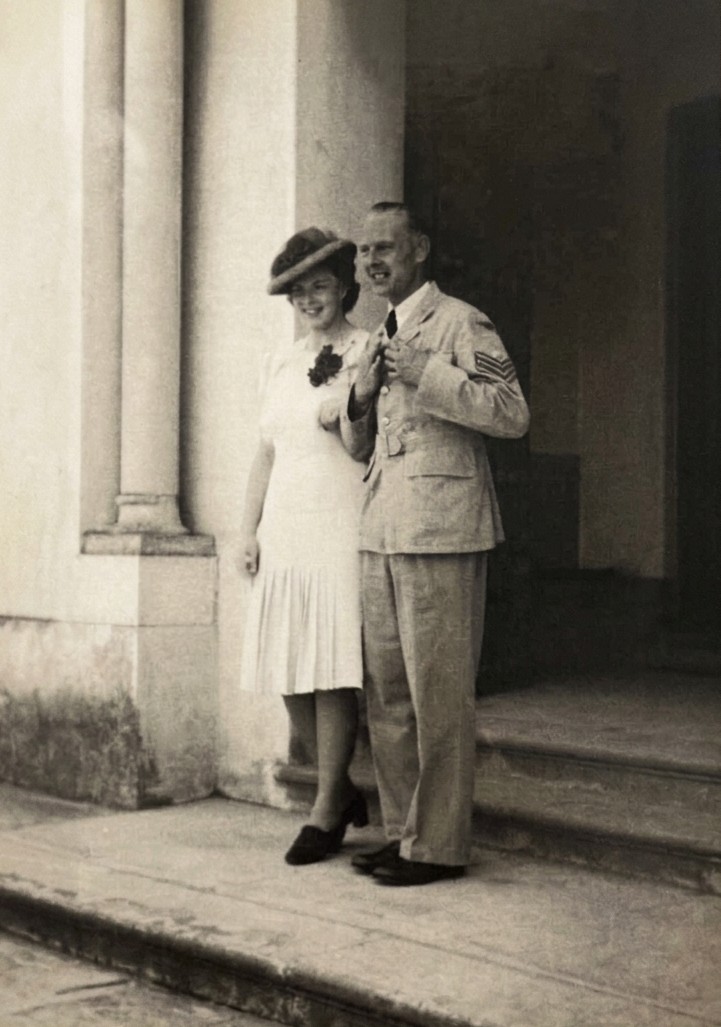 Walter and Margaret Stevens, wedding day, 9 July 1945, Algiers